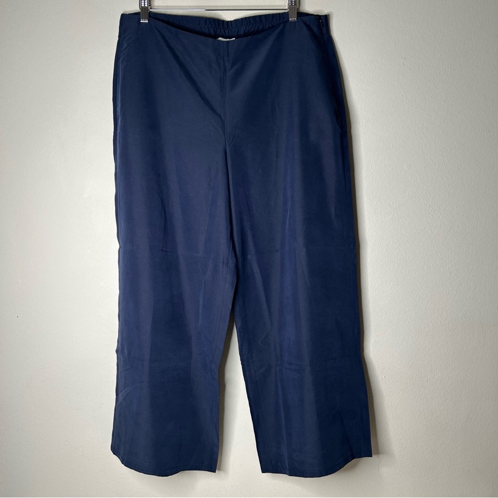 J.Jill navy wide leg pants cropped pull on with side zipper light weight Size LT